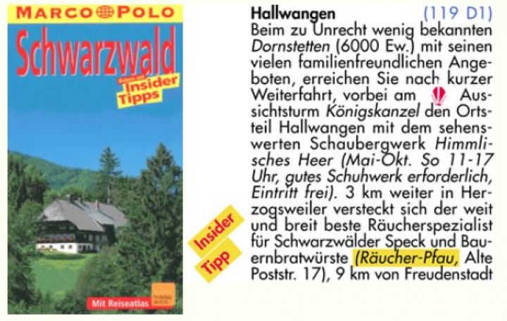 Räucherspezialitäten Pfau im Reiseführer Marco Polo unter Schwarzwald Insider Tipps  